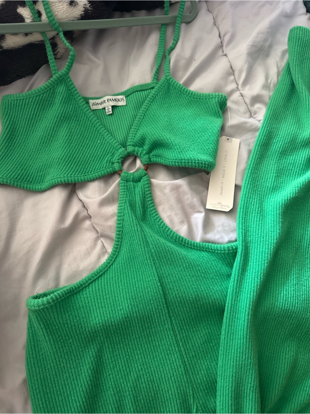 Almost Famous Green Ribbed Cutout Romper